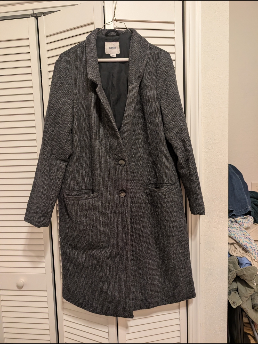 Old Navy Gray Herringbone Long Trench Coat